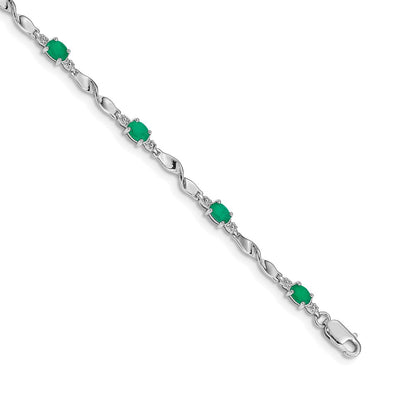 14k White Gold Natural Diamond and Emerald Bracelet