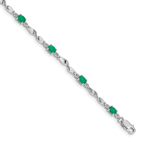 14k White Gold Natural Diamond and Emerald Bracelet