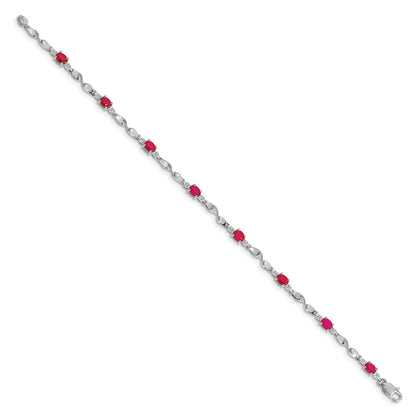 14k White Gold Natural Diamond and Ruby Bracelet