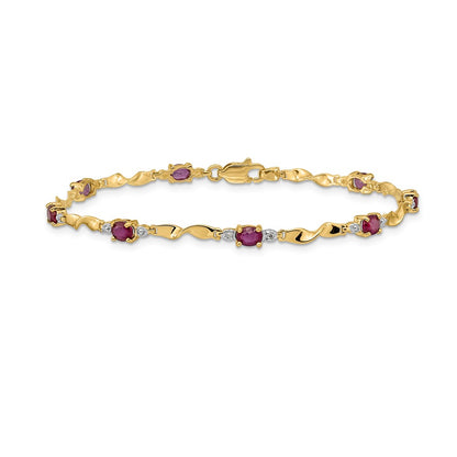 14k Yellow Gold Natural Diamond and Oval Ruby Bracelet