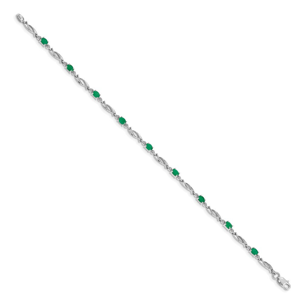 14k White Gold Natural Diamond and Emerald Bracelet