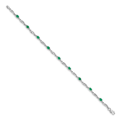 14k White Gold Natural Diamond and Emerald Bracelet