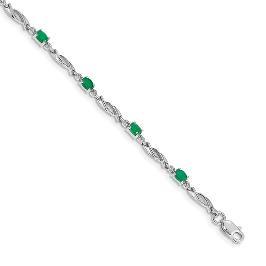 14k White Gold Natural Diamond and Emerald Bracelet