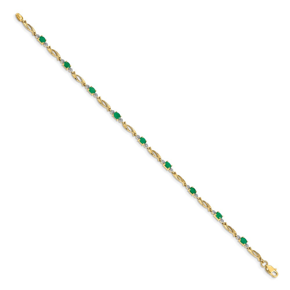 14k Yellow Gold Natural Diamond and Oval Emerald Bracelet