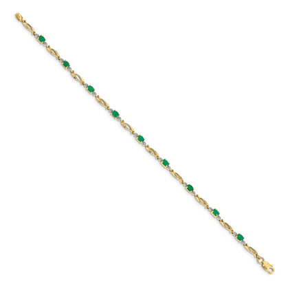 14k Yellow Gold Natural Diamond and Oval Emerald Bracelet