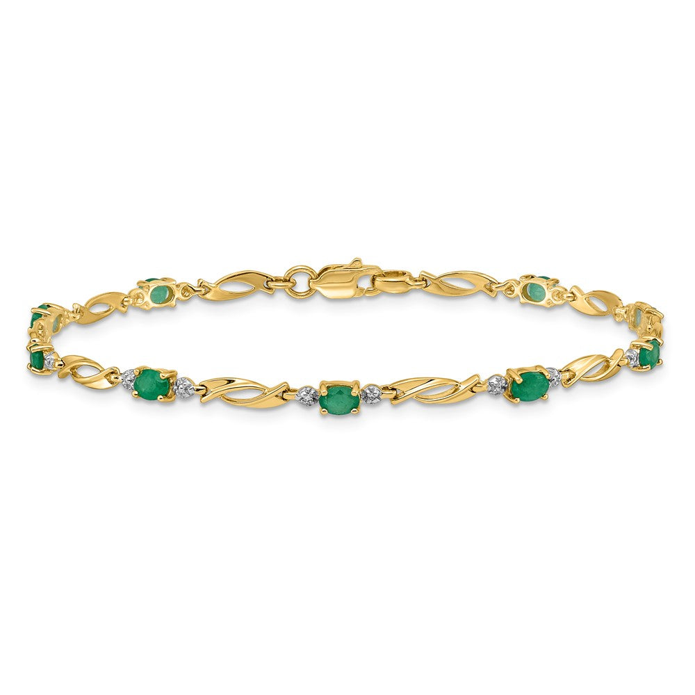 14k Yellow Gold Natural Diamond and Oval Emerald Bracelet