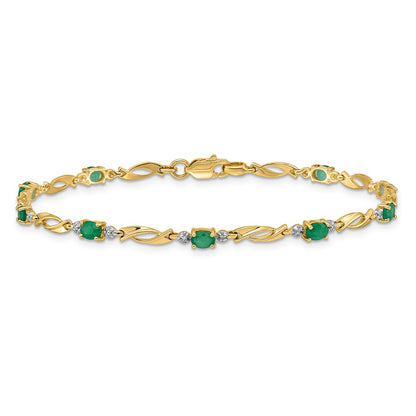 14k Yellow Gold Natural Diamond and Oval Emerald Bracelet