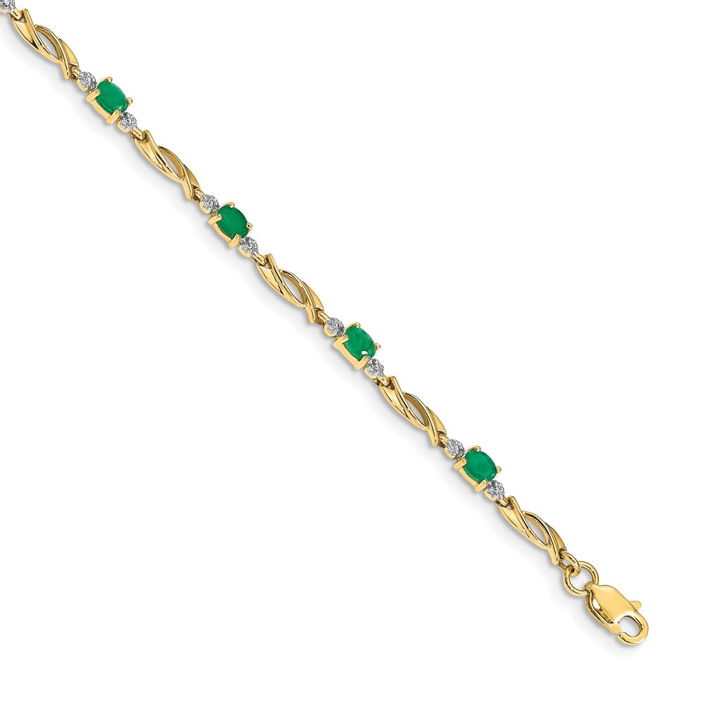 14k Yellow Gold Natural Diamond and Oval Emerald Bracelet