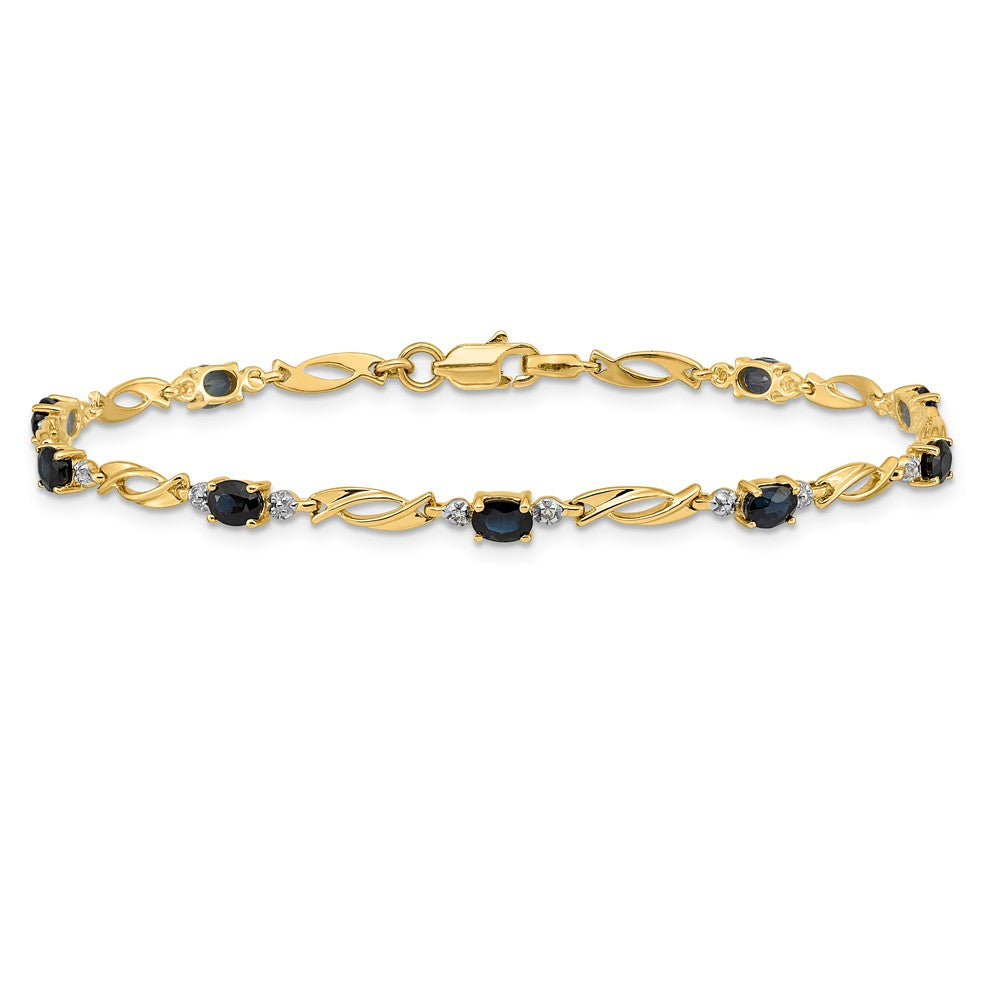14k Yellow Gold Natural Diamond and Oval Sapphire Bracelet