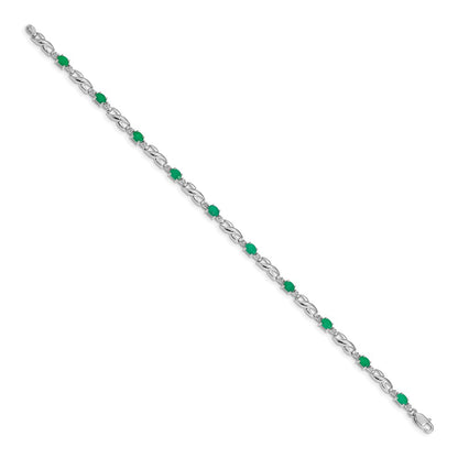 14k White Gold Natural Diamond and Emerald Bracelet