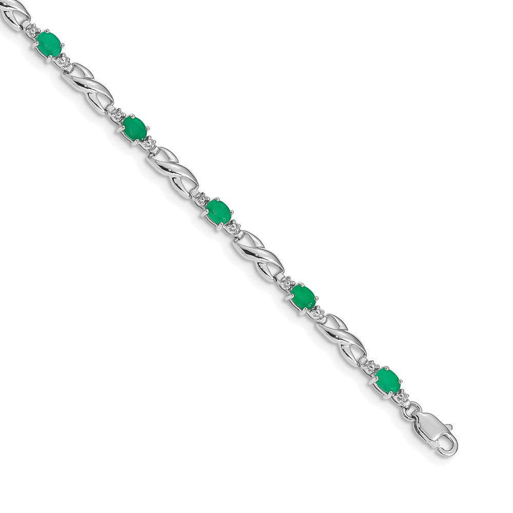 14k White Gold Natural Diamond and Emerald Bracelet