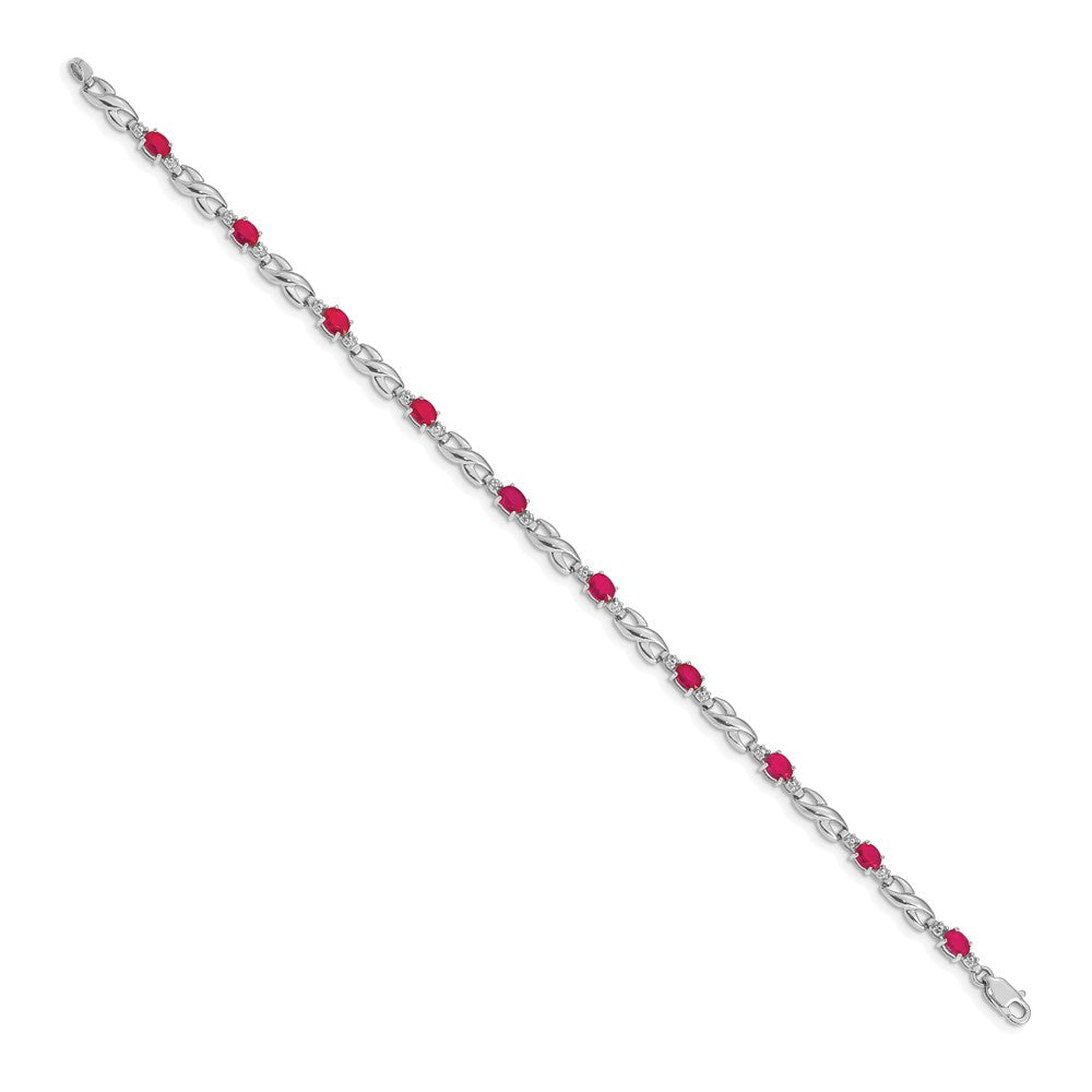 14k White Gold Natural Diamond and Ruby Bracelet