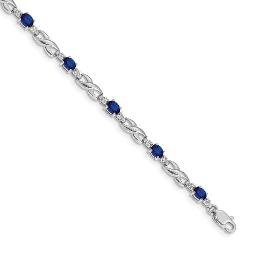 14k White Gold Natural Diamond and Sapphire Bracelet