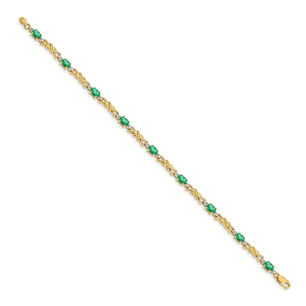 14k Yellow Gold Natural Diamond and Oval Emerald Bracelet