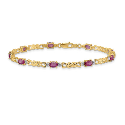14k Yellow Gold Natural Diamond and Oval Ruby Bracelet