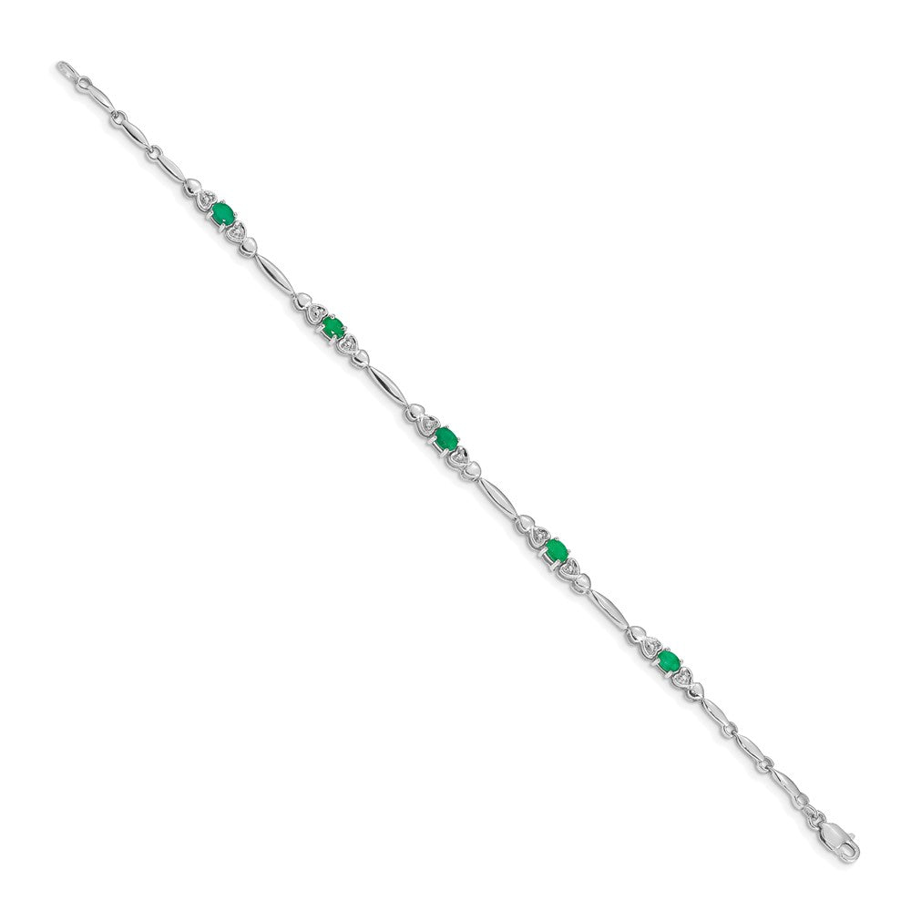 14k White Gold Natural Diamond and Emerald Bracelet