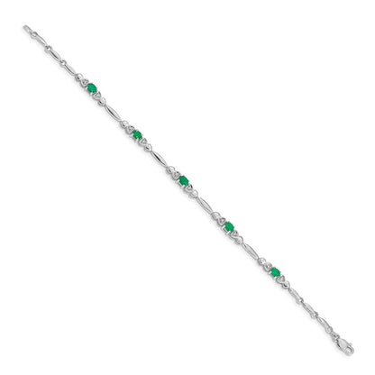 14k White Gold Natural Diamond and Emerald Bracelet