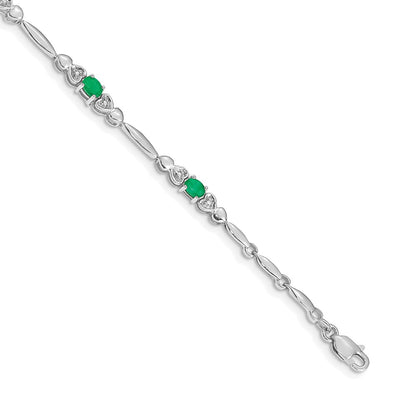 14k White Gold Natural Diamond and Emerald Bracelet