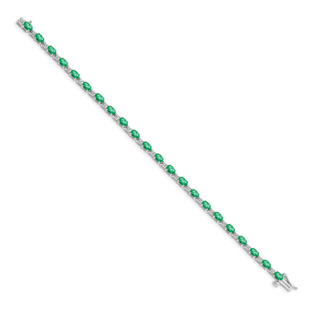 14k White Gold Natural Diamond and Emerald Bracelet