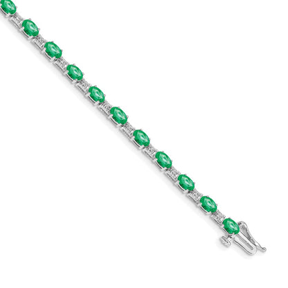 14k White Gold Natural Diamond and Emerald Bracelet