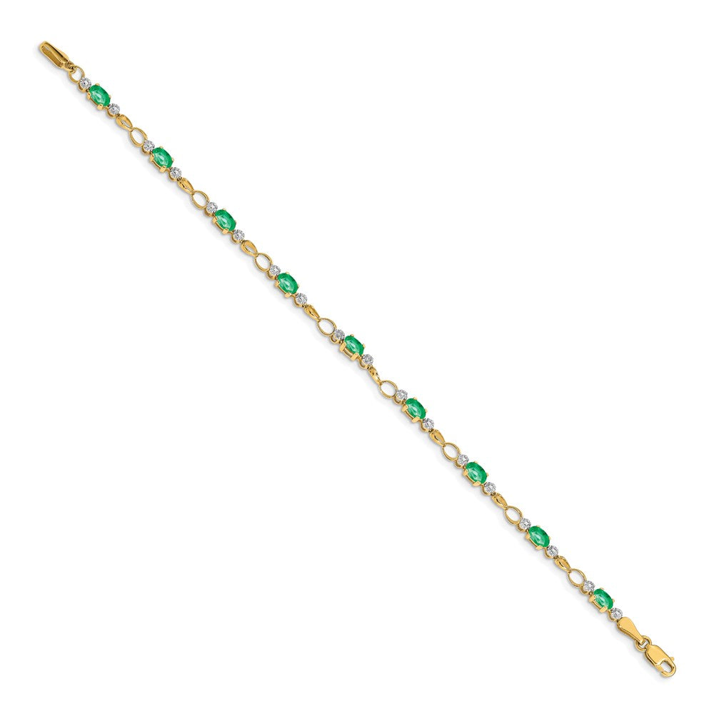 14k Yellow Gold Open-Link Diamond/Emerald Bracelet