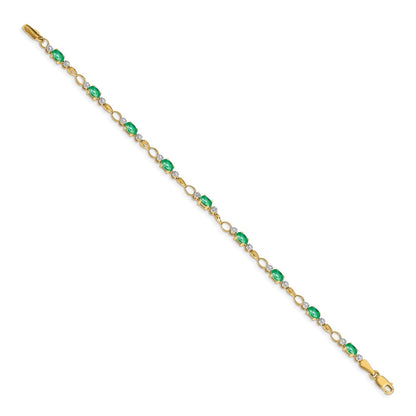 14k Yellow Gold Open-Link Diamond/Emerald Bracelet