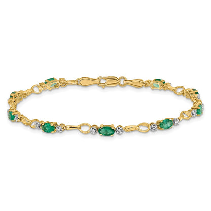 14k Yellow Gold Open-Link Diamond/Emerald Bracelet