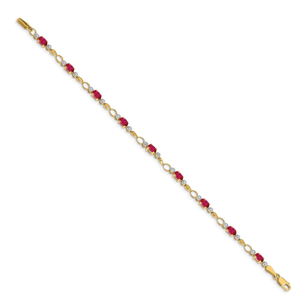 14k Yellow Gold Completed Open-Link Diamond/Ruby Bracelet