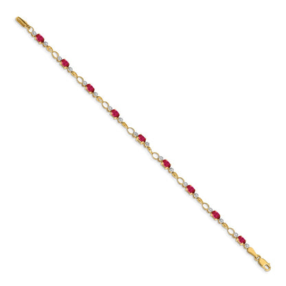 14k Yellow Gold Completed Open-Link Diamond/Ruby Bracelet