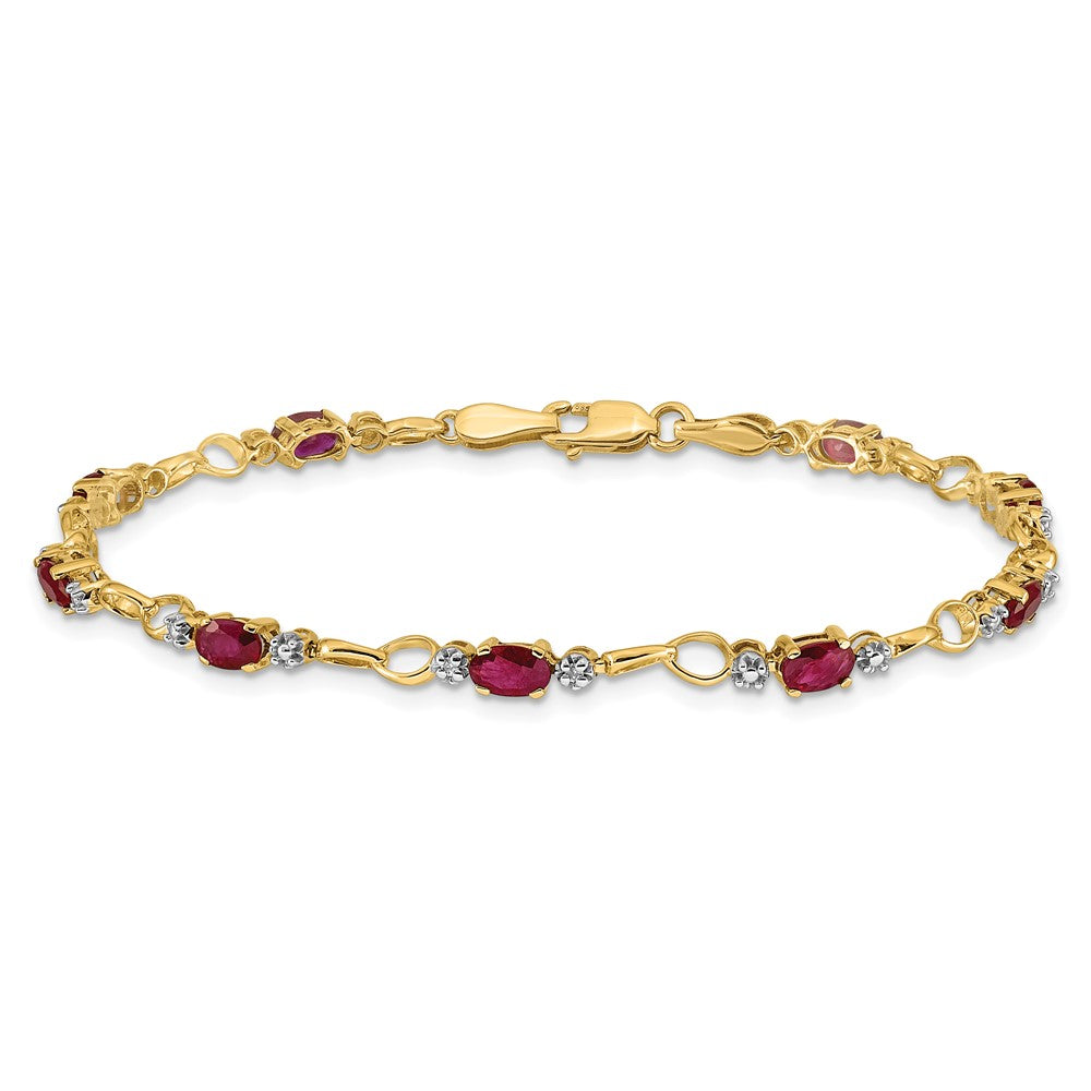 14k Yellow Gold Completed Open-Link Diamond/Ruby Bracelet