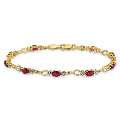 14k Yellow Gold Completed Open-Link Diamond/Ruby Bracelet