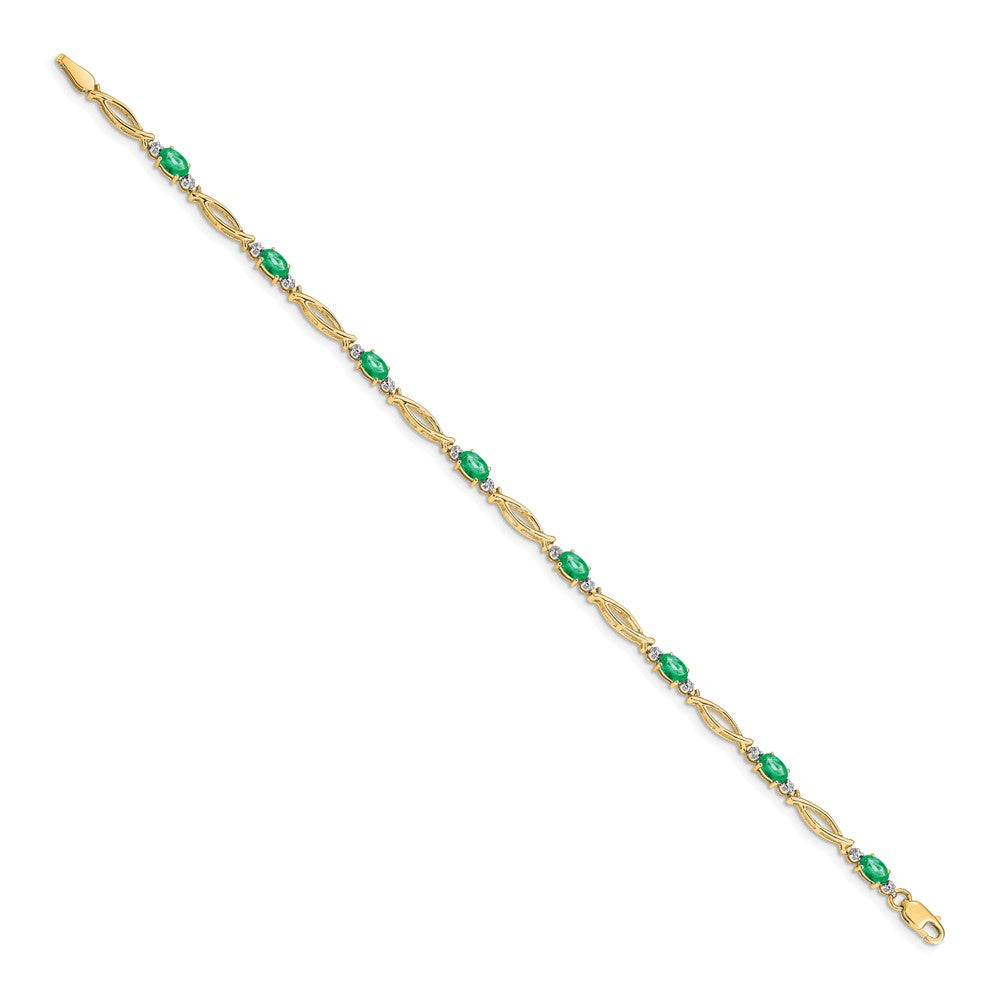 14k Yellow Gold Natural Diamond and Emerald Bracelet