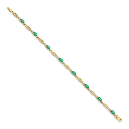 14k Yellow Gold Natural Diamond and Emerald Bracelet