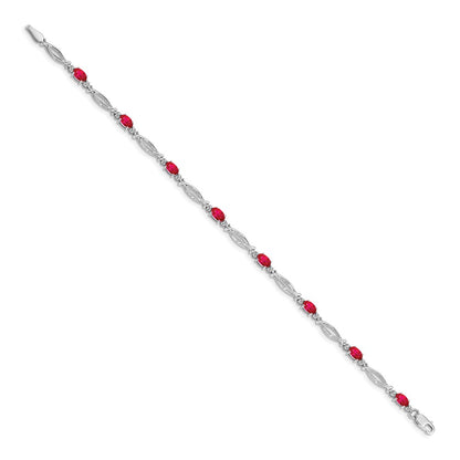 14k White Gold Natural Diamond and Ruby Bracelet