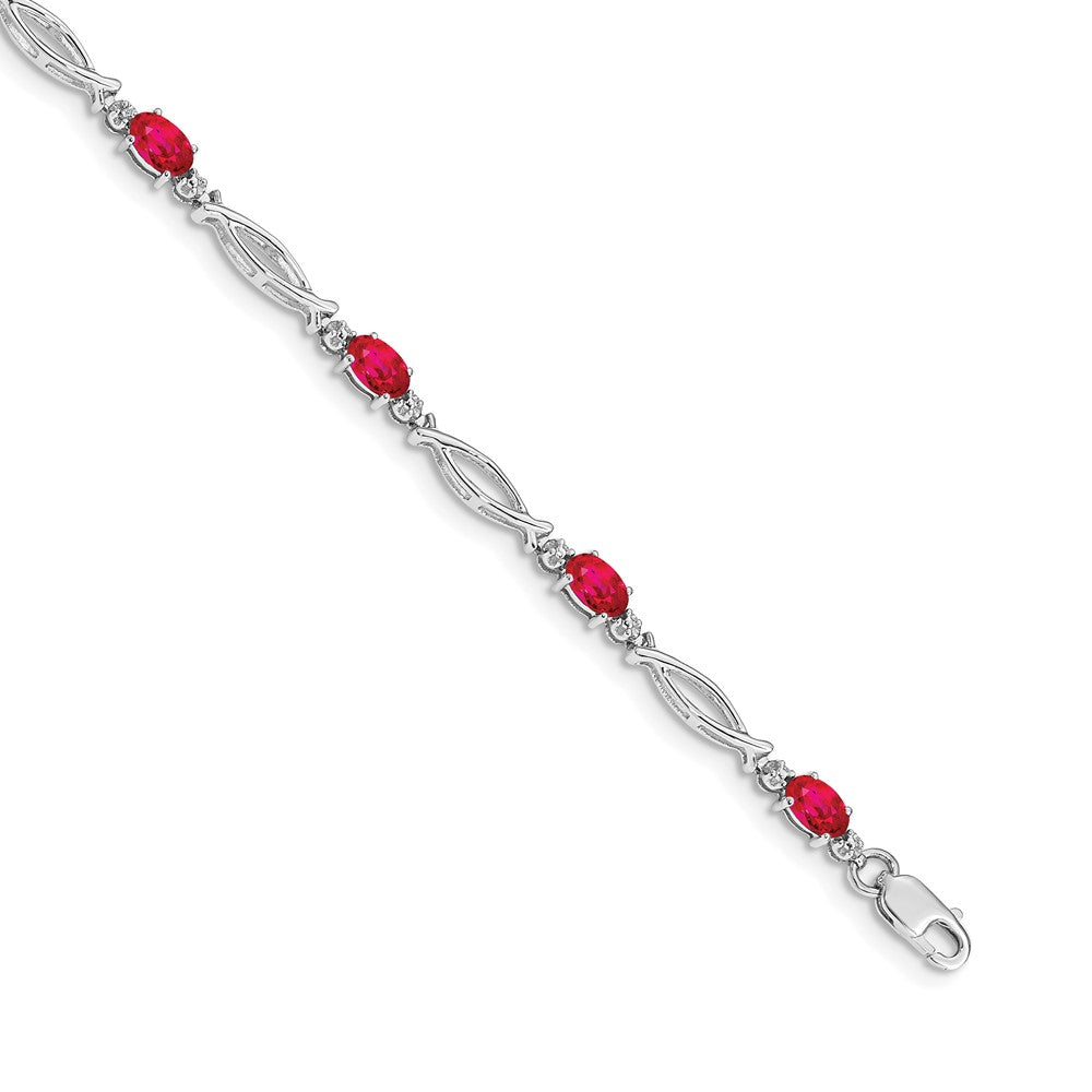 14k White Gold Natural Diamond and Ruby Bracelet