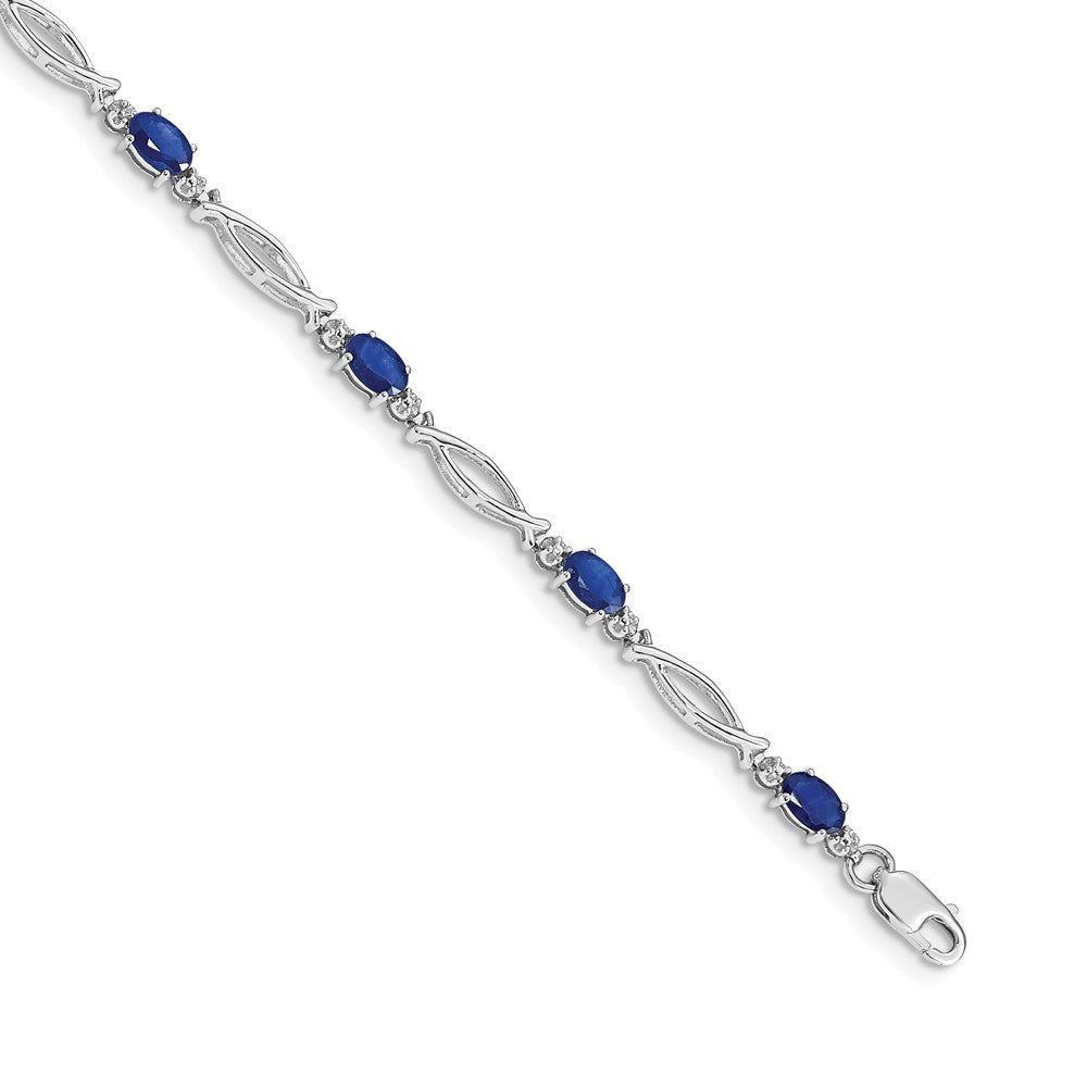 14k White Gold Natural Diamond and Sapphire Bracelet