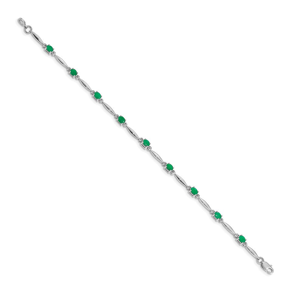 14k White Gold Natural Diamond and Emerald Bracelet