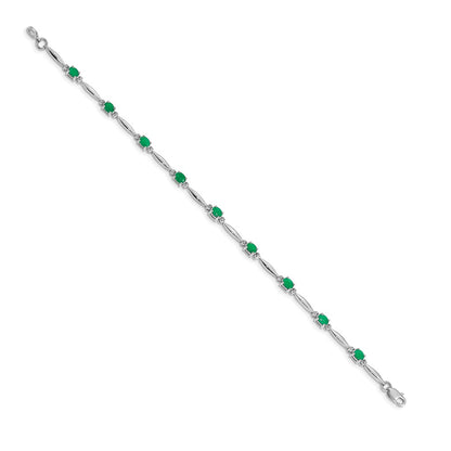 14k White Gold Natural Diamond and Emerald Bracelet