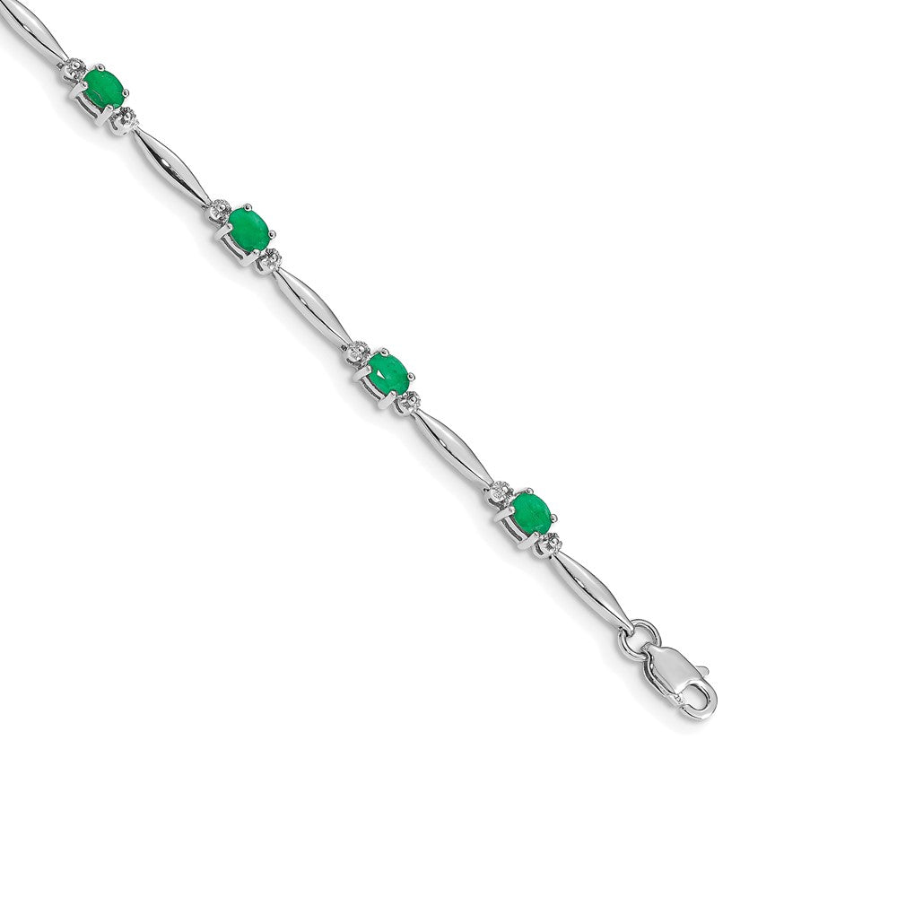 14k White Gold Natural Diamond and Emerald Bracelet