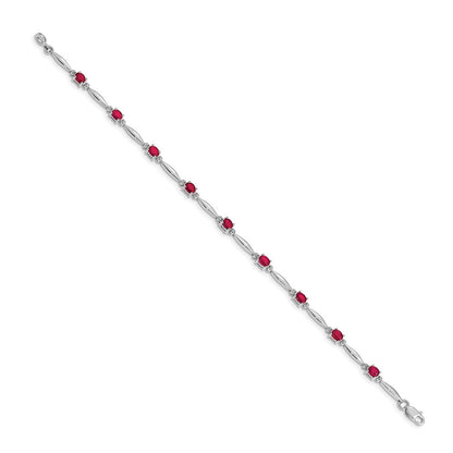 14k White Gold Natural Diamond and Ruby Bracelet