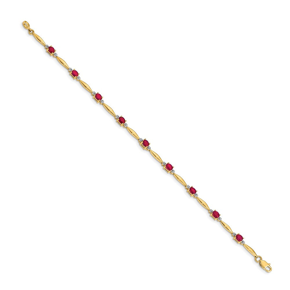 14k Yellow Gold Natural Diamond and Oval Ruby Bracelet