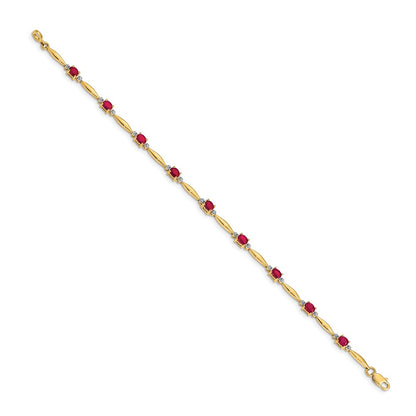 14k Yellow Gold Natural Diamond and Oval Ruby Bracelet