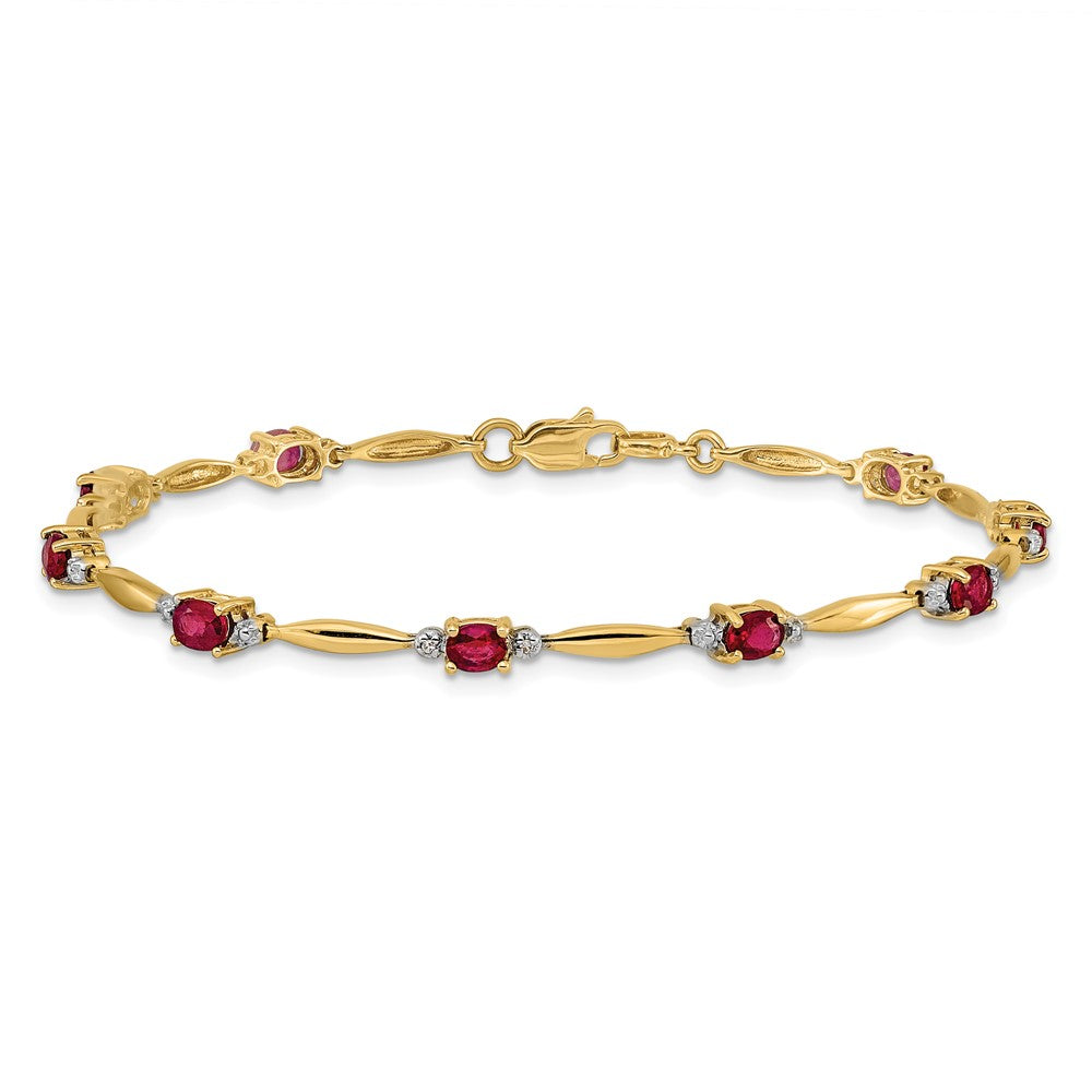 14k Yellow Gold Natural Diamond and Oval Ruby Bracelet