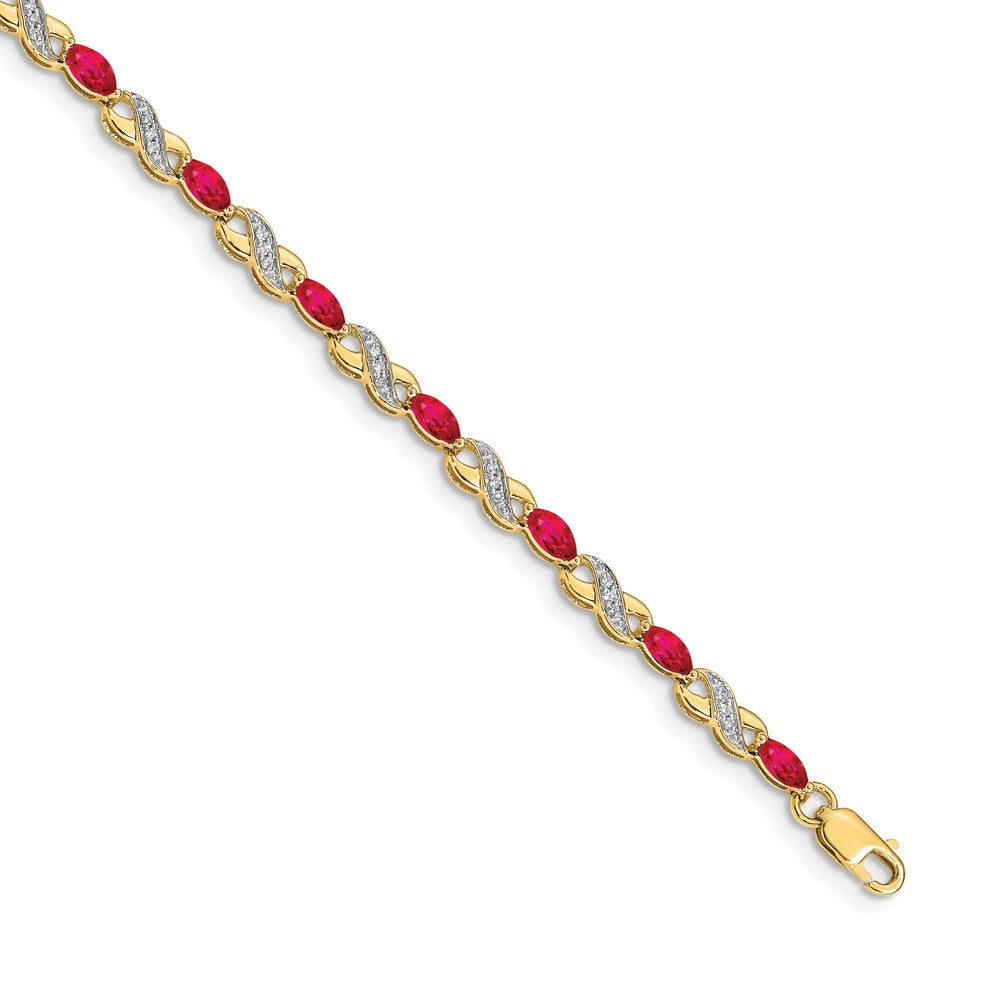 14k Yellow Gold Natural Diamond and Ruby Infinity Bracelet
