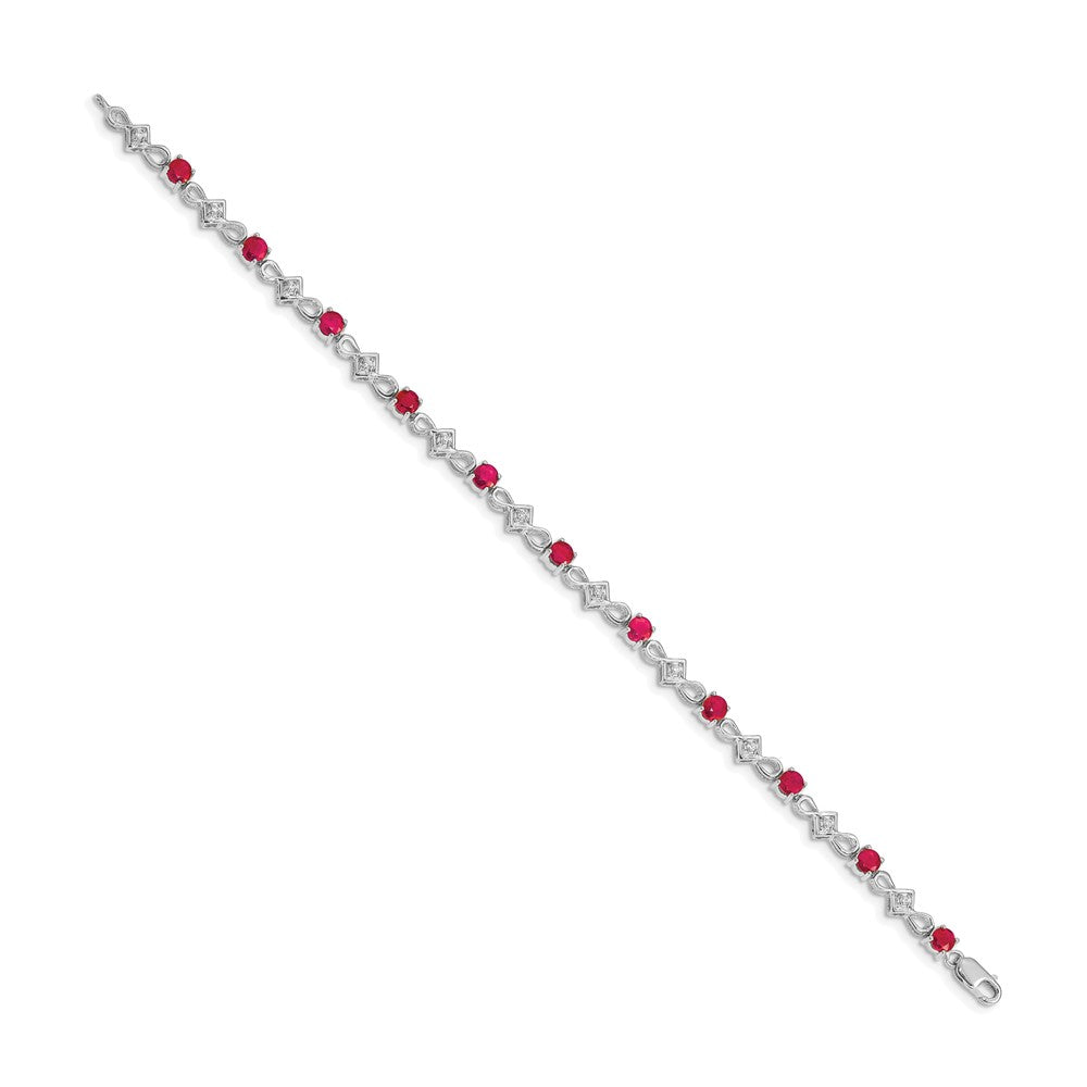 14k White Gold Natural Diamond and Ruby Bracelet