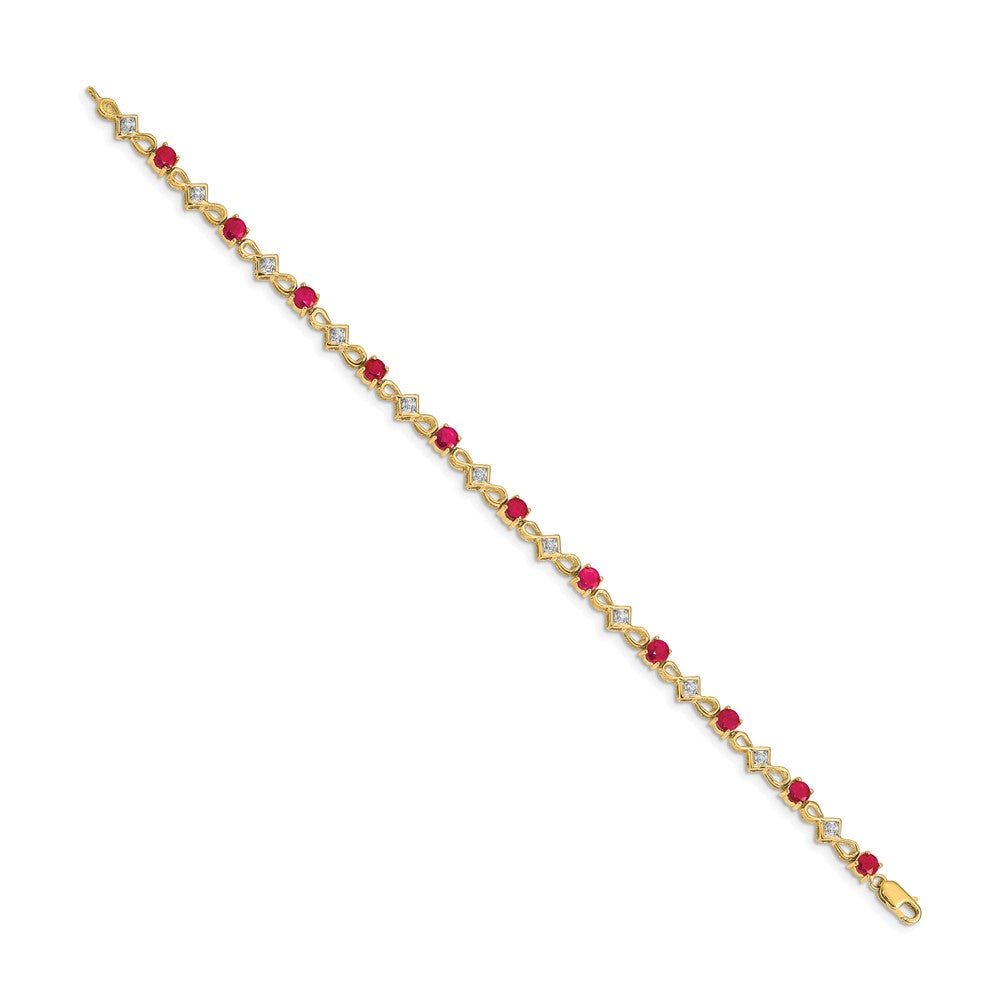 14k Yellow Gold Natural Diamond and Ruby Bracelet