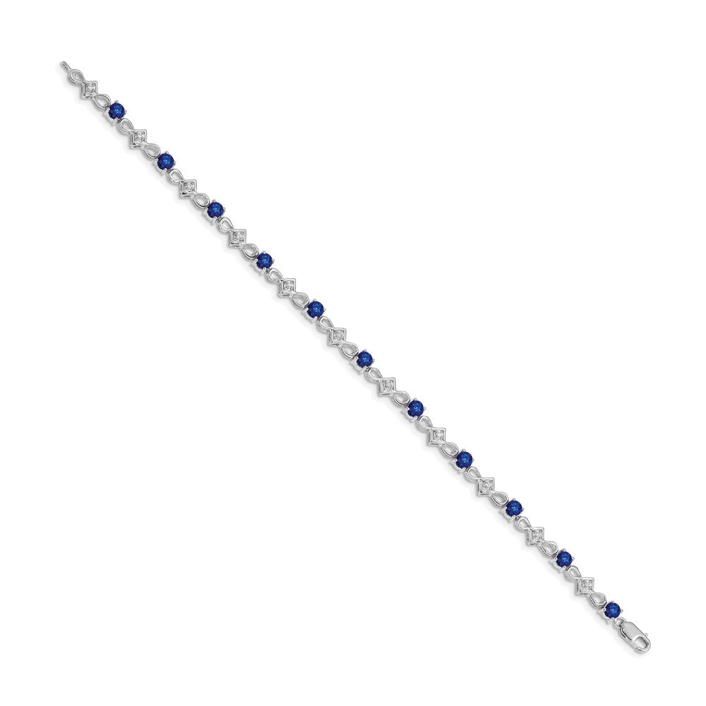 14k White Gold Natural Diamond and Sapphire Bracelet
