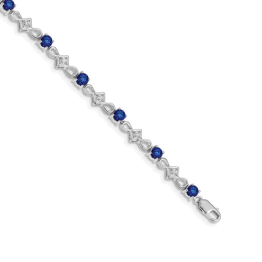 14k White Gold Natural Diamond and Sapphire Bracelet