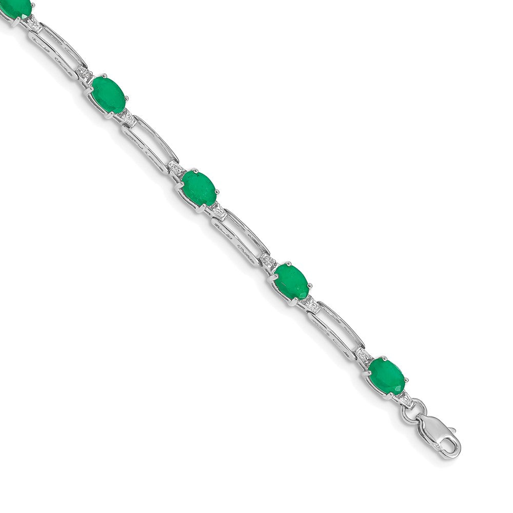 14k White Gold Natural Diamond and Emerald Bracelet