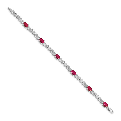 14k White Gold Natural Diamond and Ruby Infinity Bracelet